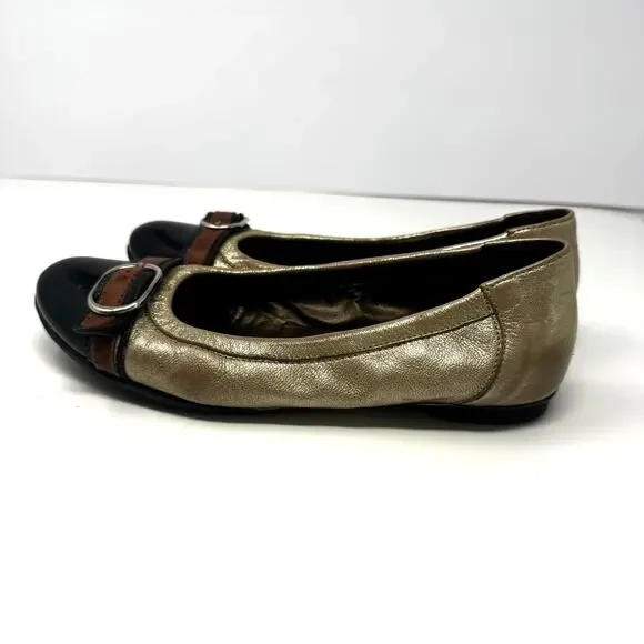 AGL Cap Toe Champagne Gold and Black Ballet Flats in Size‎ 7.5 - Picture 2 of 7